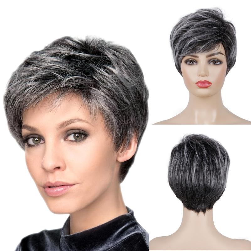 Layered Short Straight Pixie Cut Wig With Bangs Synthetic Wig
