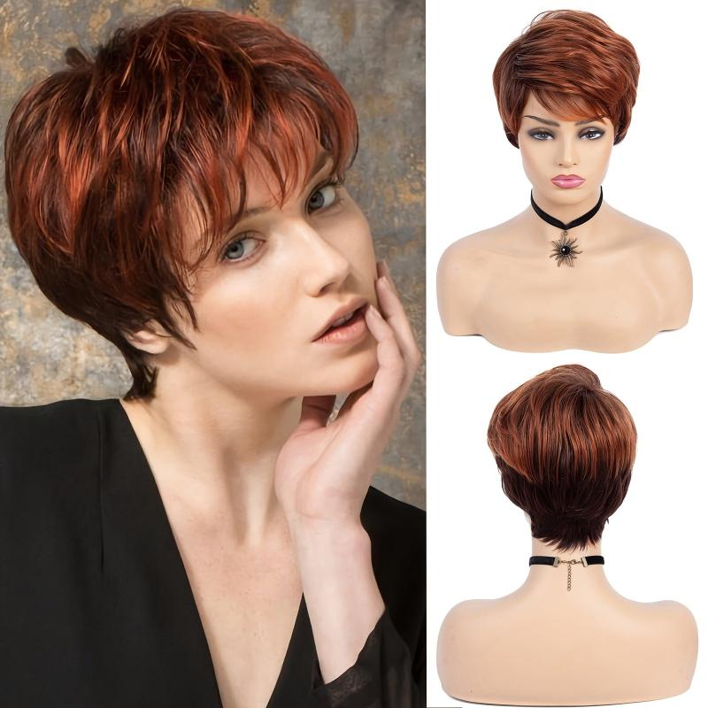 Layered Short Straight Pixie Cut Wig With Bangs Synthetic Wig