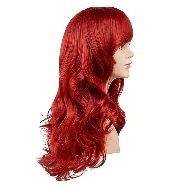 Red Curly Hair Cosplay Wigs Heat Resistant Synthetic Side Part