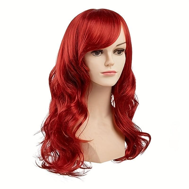 Red Curly Hair Cosplay Wigs Heat Resistant Synthetic Side Part