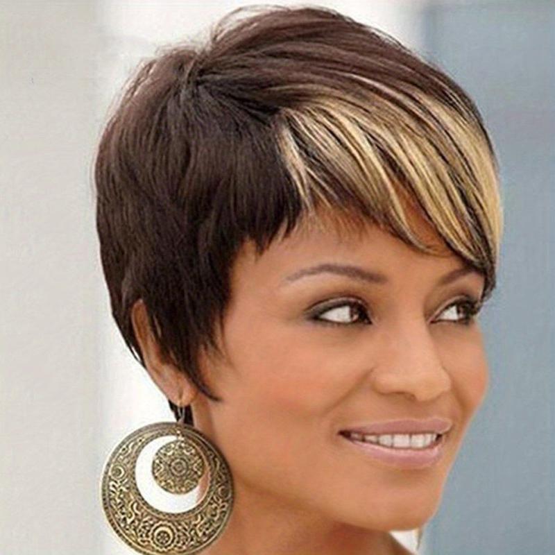 African American Women's Short Pixie Cut Wig Blonde Brown Wig