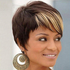 African American Women's Short Pixie Cut Wig Blonde Brown Wig
