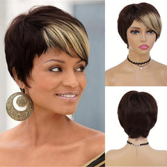 African American Women's Short Pixie Cut Wig Blonde Brown Wig