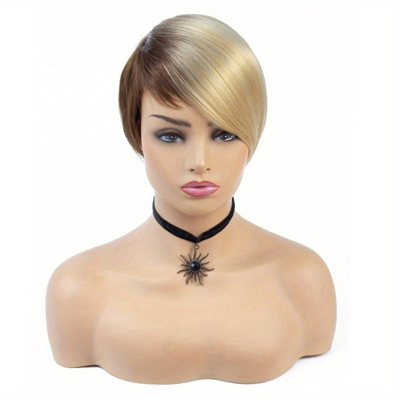 African American Women's Short Pixie Cut Wig Blonde Brown Wig