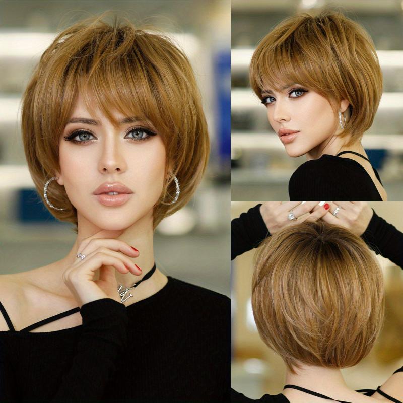 Ombre Blonde Bob Wig Stylish Summer Hair Synthetic With Bangs