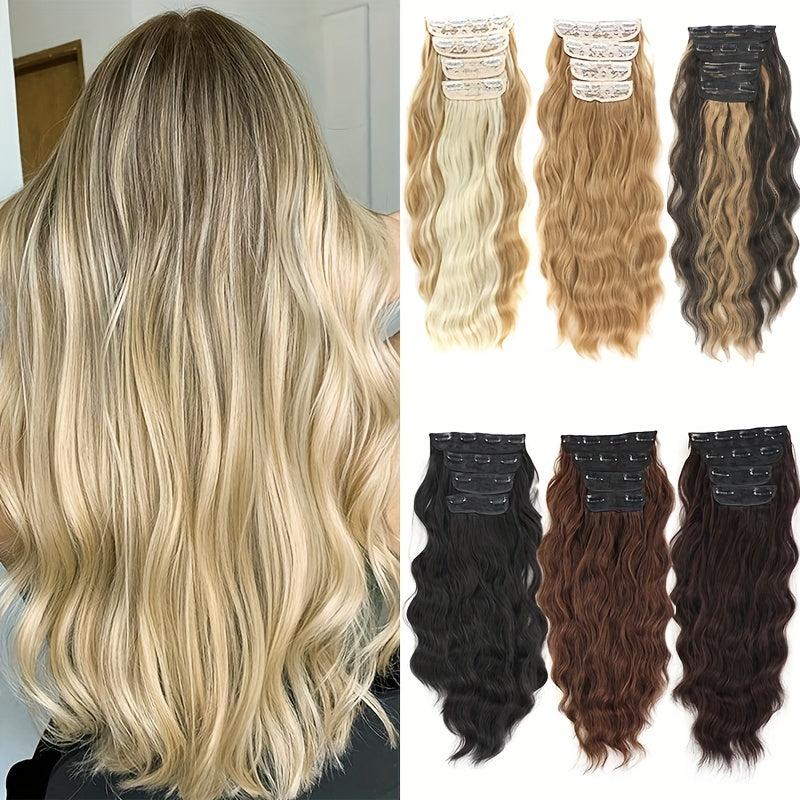 Long Wave Clip In Hair Extensions for Women Full Head Synthetic Hair Extensions