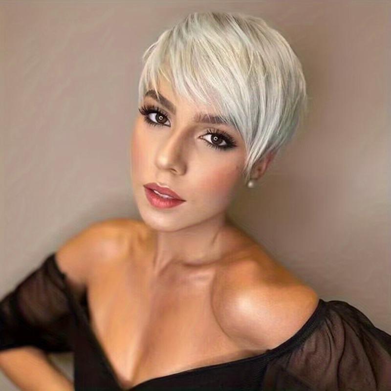 Short Pixie Cut Wig with Bangs Synthetic Wig for Women