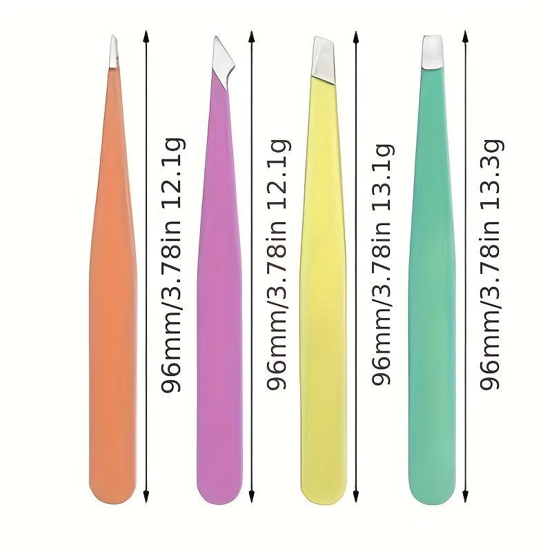 4pcs Stainless Steel Tweezers Set for Eyelashes Ingrown Hair Removal