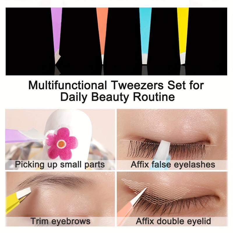 4pcs Stainless Steel Tweezers Set for Eyelashes Ingrown Hair Removal