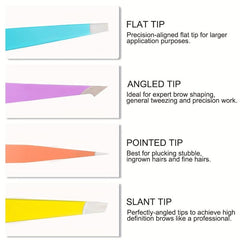 4pcs Stainless Steel Tweezers Set for Eyelashes Ingrown Hair Removal