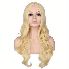 Princess Blonde Wavy Wig Synthetic Curly Wig with Side Bangs for Women