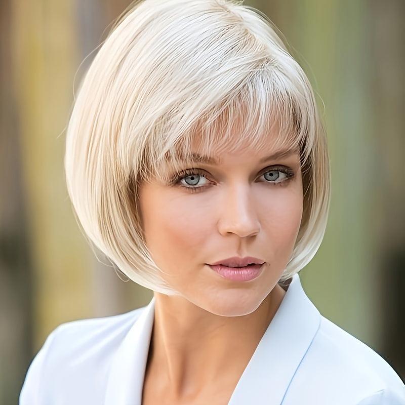 Short Blonde Pixie Cut Wig Synthetic Hair Natural Wavy Replacement with Bangs