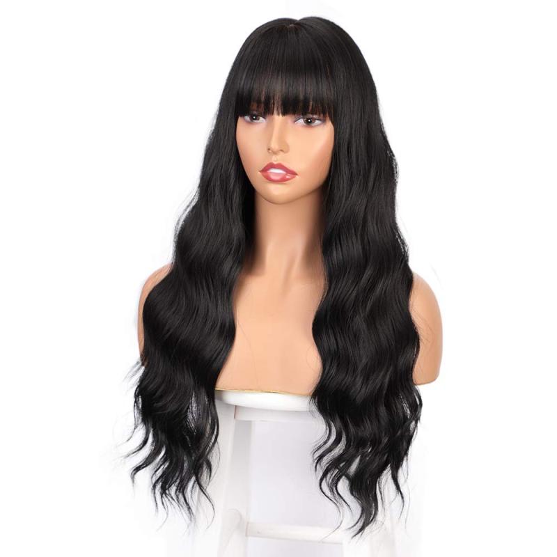 Two Tone Medium Long Curly Synthetic Wig With Bangs