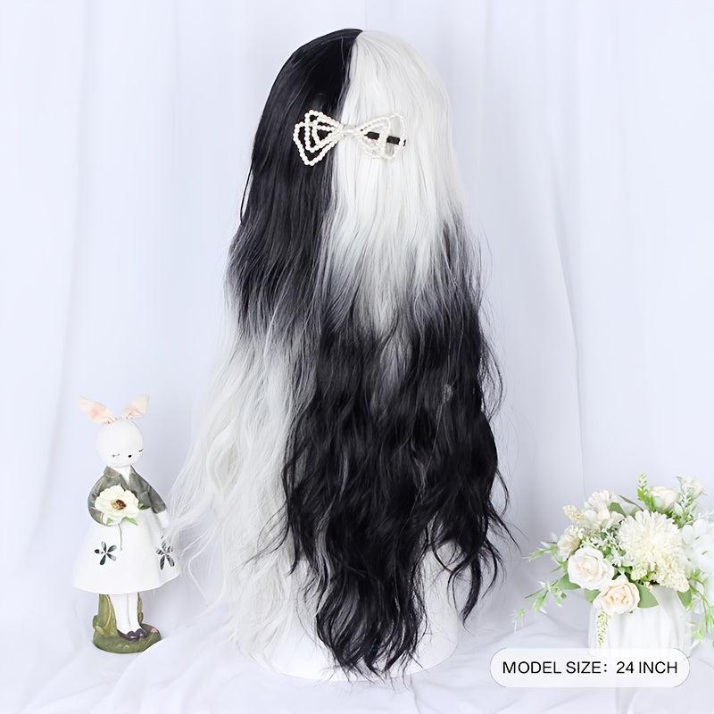 Two Tone Medium Long Curly Synthetic Wig With Bangs