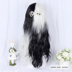 Two Tone Medium Long Curly Synthetic Wig With Bangs