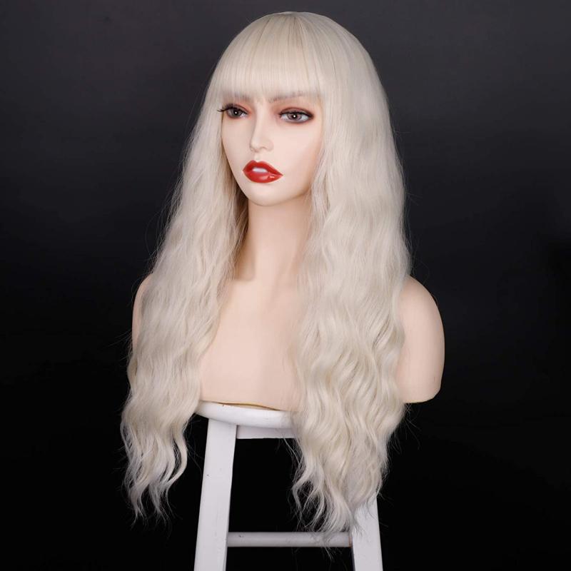 Two Tone Medium Long Curly Synthetic Wig With Bangs