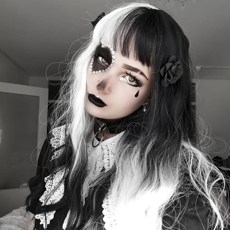 Two Tone Medium Long Curly Synthetic Wig With Bangs