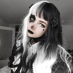 Two Tone Medium Long Curly Synthetic Wig With Bangs