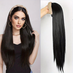 Brown Half Wig Headband Wig Long Straight Wigs With Headband Attached
