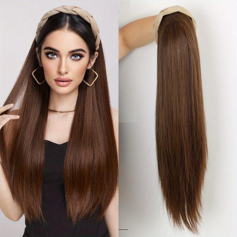 Brown Half Wig Headband Wig Long Straight Wigs With Headband Attached