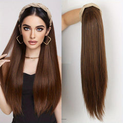 Brown Half Wig Headband Wig Long Straight Wigs With Headband Attached