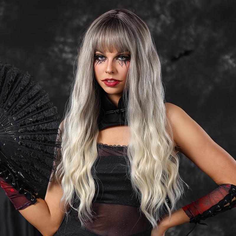 66cm Long Curly Ombre Silvery Wig for Women