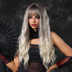 66cm Long Curly Ombre Silvery Wig for Women