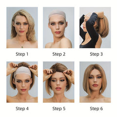 Brown Highlights Wavy Bob Wig With Bangs