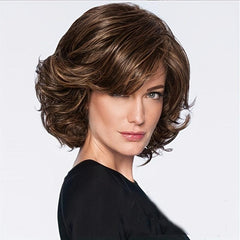 Women's Brown Short Bob Wig Edge Lace Natural Looking Synthetic Hair