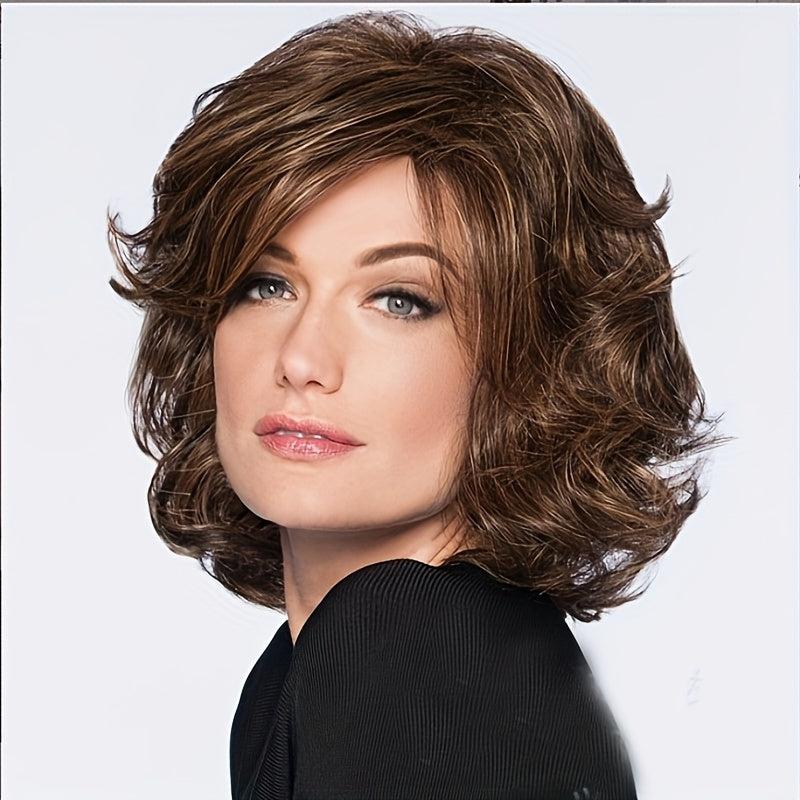 Women's Brown Short Bob Wig Edge Lace Natural Looking Synthetic Hair