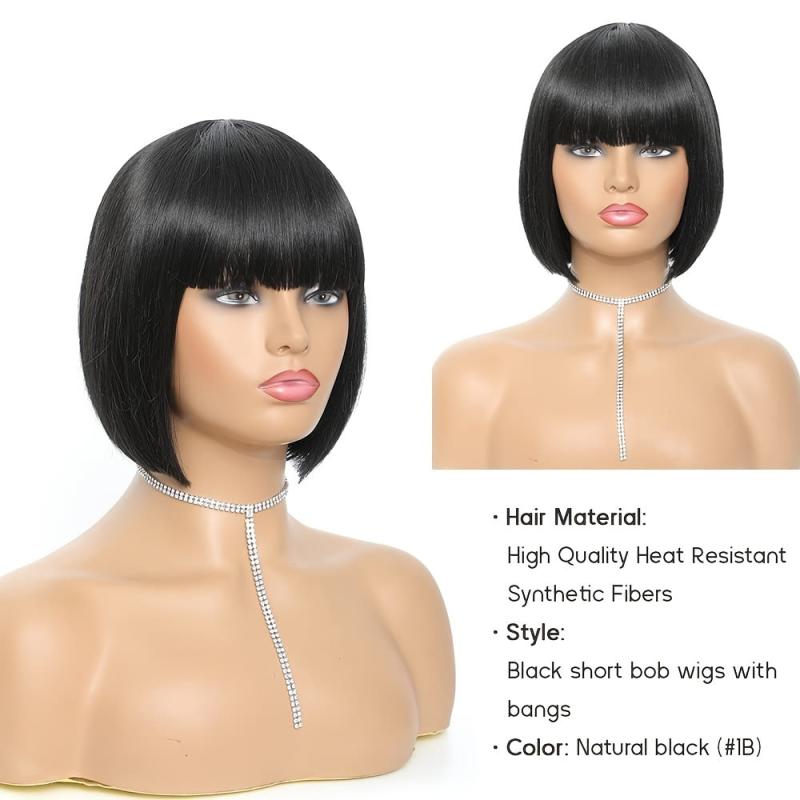 20 32 Cm Short Bob Straight Wigs With Bangs For Women