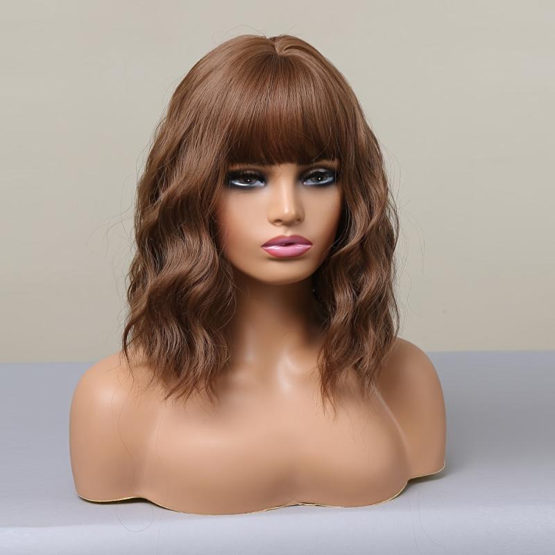 35 56 Cm Daily Use Brown Short Curly Synthetic Wig For Women