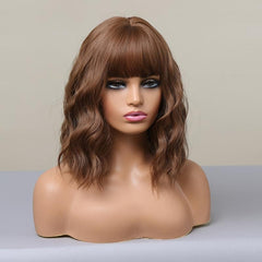 35 56 Cm Daily Use Brown Short Curly Synthetic Wig For Women