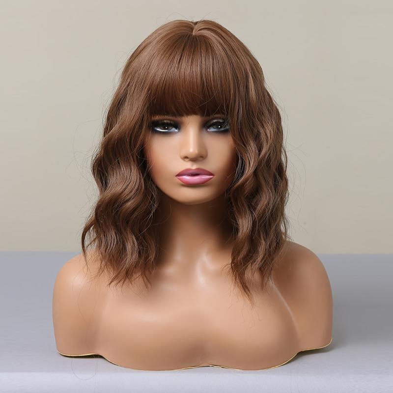 35 56 Cm Daily Use Brown Short Curly Synthetic Wig For Women
