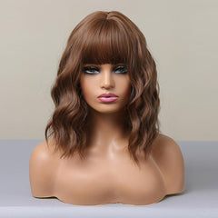 35 56 Cm Daily Use Brown Short Curly Synthetic Wig For Women