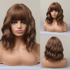 35 56 Cm Daily Use Brown Short Curly Synthetic Wig For Women