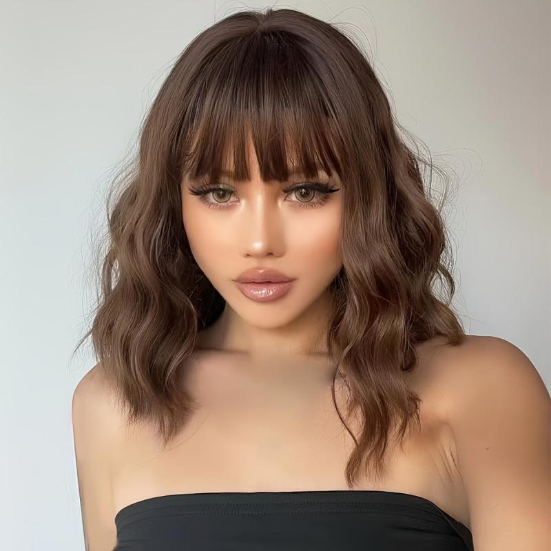 35 56 Cm Daily Use Brown Short Curly Synthetic Wig For Women