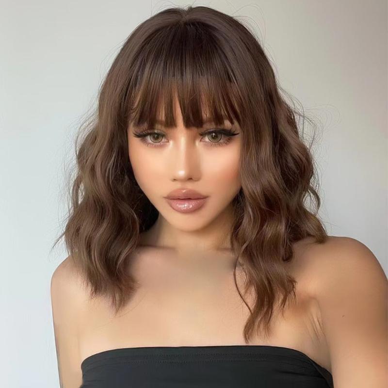 35 56 Cm Daily Use Brown Short Curly Synthetic Wig For Women