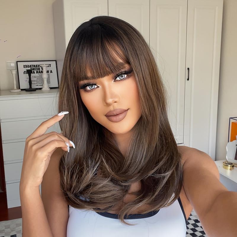 55 88 Cm Long Brown Straight Hair Wigs For Women Synthetic Hair Replacement Wigs