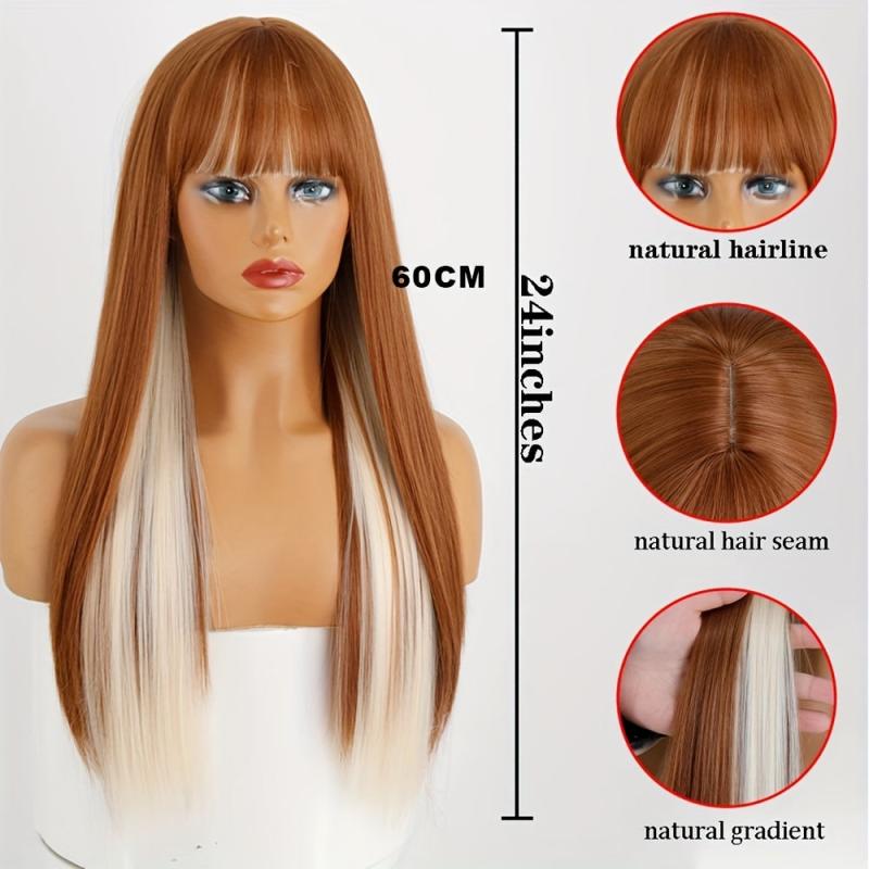 Long Straight Wig with Bangs Natural Look