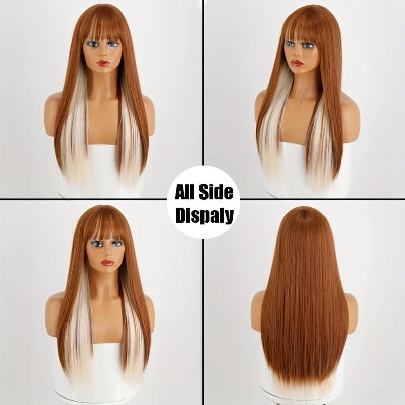 Long Straight Wig with Bangs Natural Look