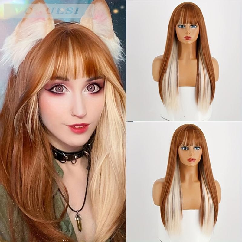 Long Straight Wig with Bangs Natural Look