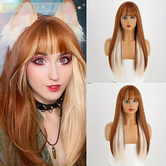 Long Straight Wig with Bangs Natural Look