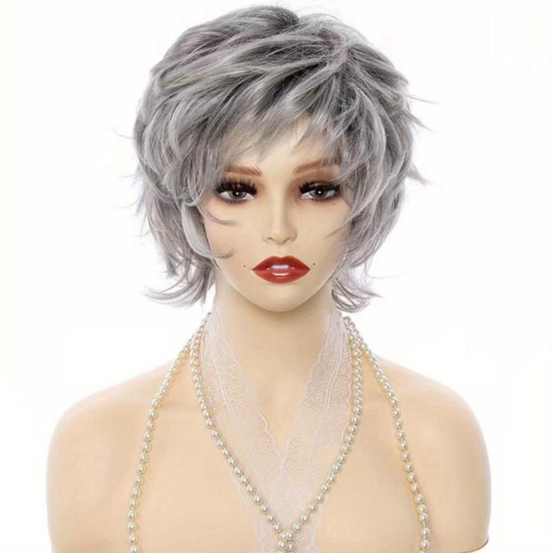 Dark Brown Mixed Blonde Curly Pixie Cut Wigs for Women with Bangs