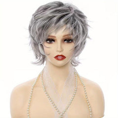 Dark Brown Mixed Blonde Curly Pixie Cut Wigs for Women with Bangs