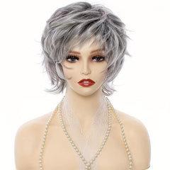 Dark Brown Mixed Blonde Curly Pixie Cut Wigs for Women with Bangs