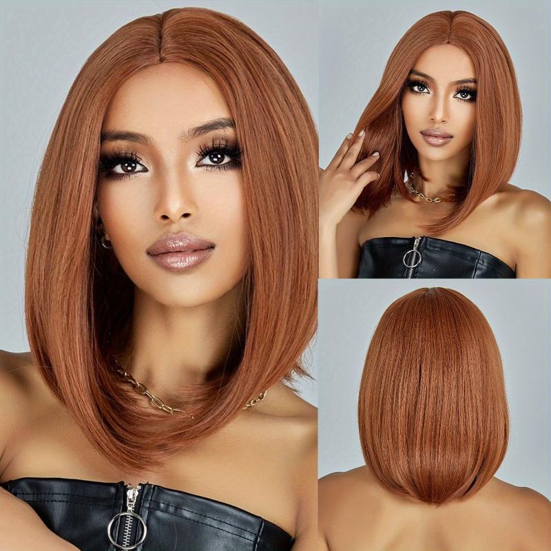 Brown 35 56 Cm Short Bob Wigs Blonde Highlight Synthetic Fiber None Lace Wigs