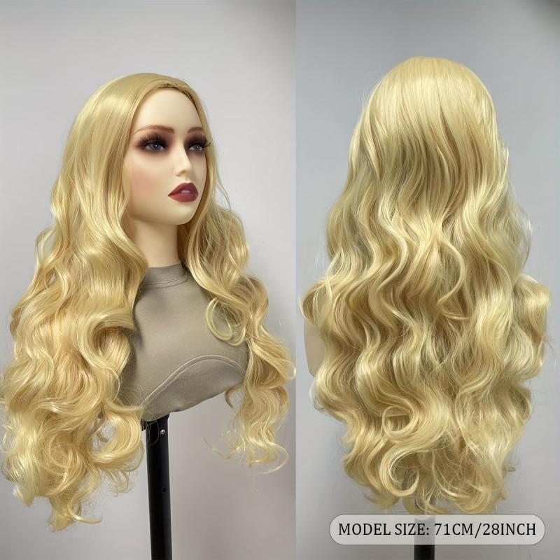 Golden Long Wavy Wig With Bangs for Halloween Cosplay