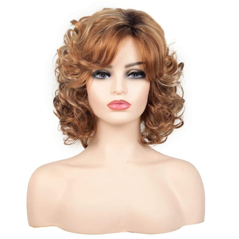 Short Gray Mixed Light Brown Curly Wig Heat Resistant Synthetic Fiber Wig