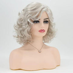 Short Gray Mixed Light Brown Curly Wig Heat Resistant Synthetic Fiber Wig